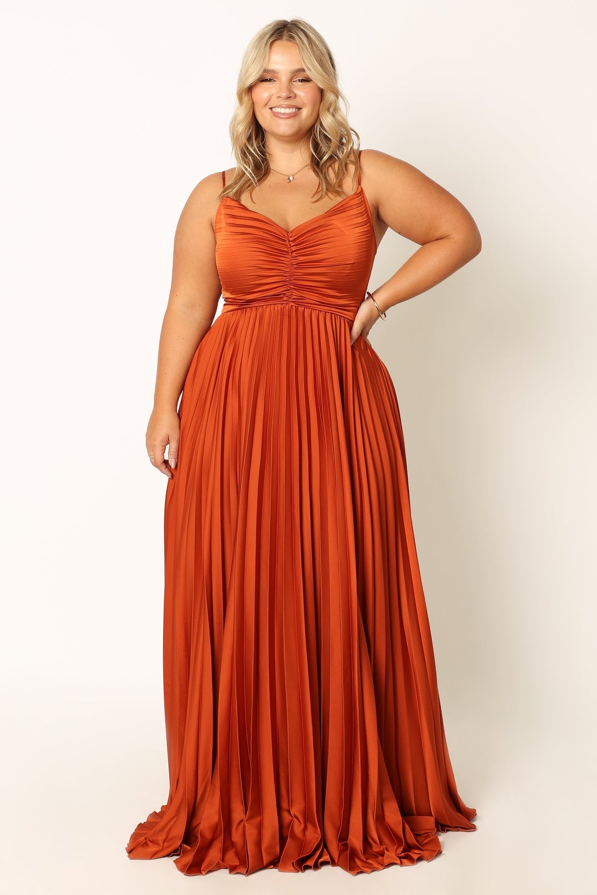 Naira Pleated Maxi Dress in Sunset Orange – view 3 of 11