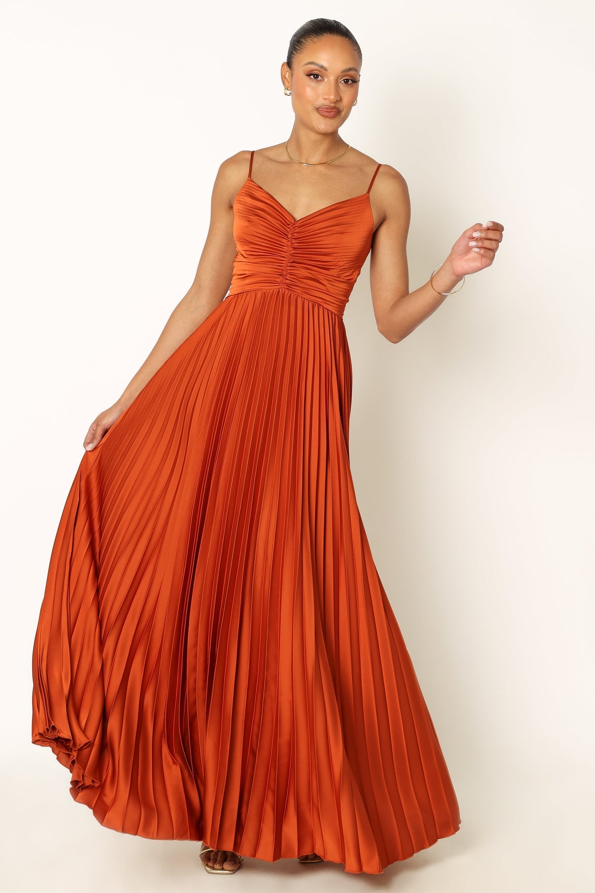 Naira Pleated Maxi Dress in Sunset Orange – view 4 of 11