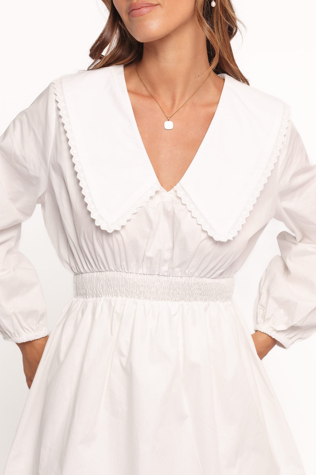 Nerida Long Sleeve Mini Dress in White – view 3 of 6
