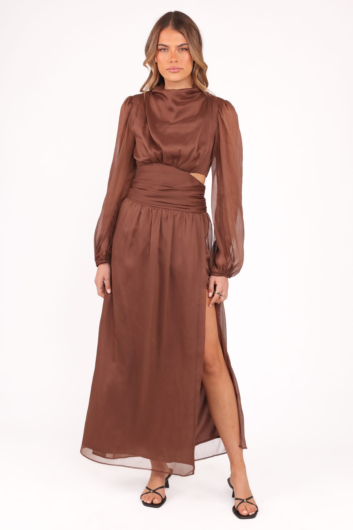 Neveah Long Sleeve Maxi Dress in Chocolate – view 2 of 6