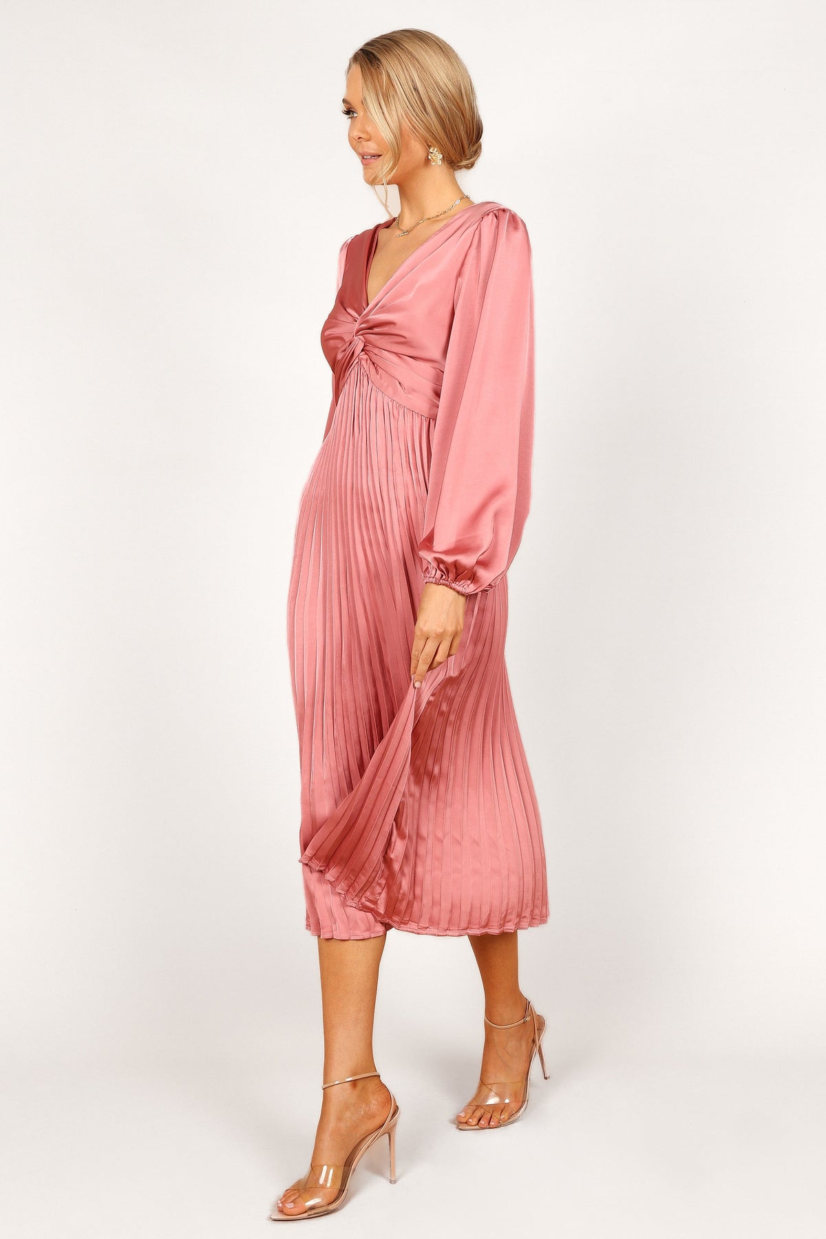 Noelle Twist Front Pleated Midi Dress in Blush – view 4 of 8
