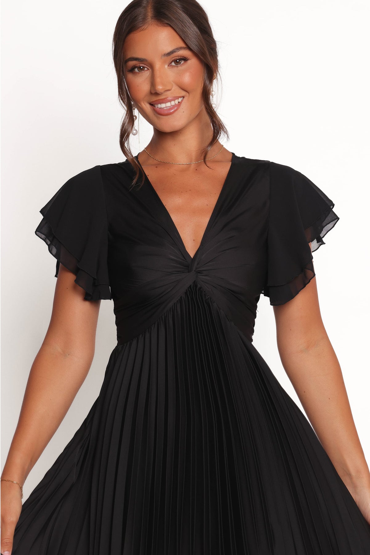 Nova Flutter Sleeve Midi Dress in Black – view 7 of 8