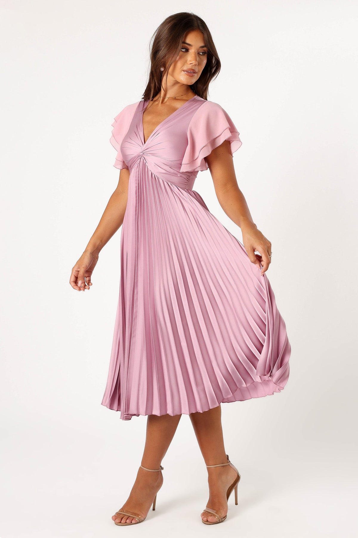 Nova Flutter Sleeve Midi Dress in Dusty Rose – view 7 of 12