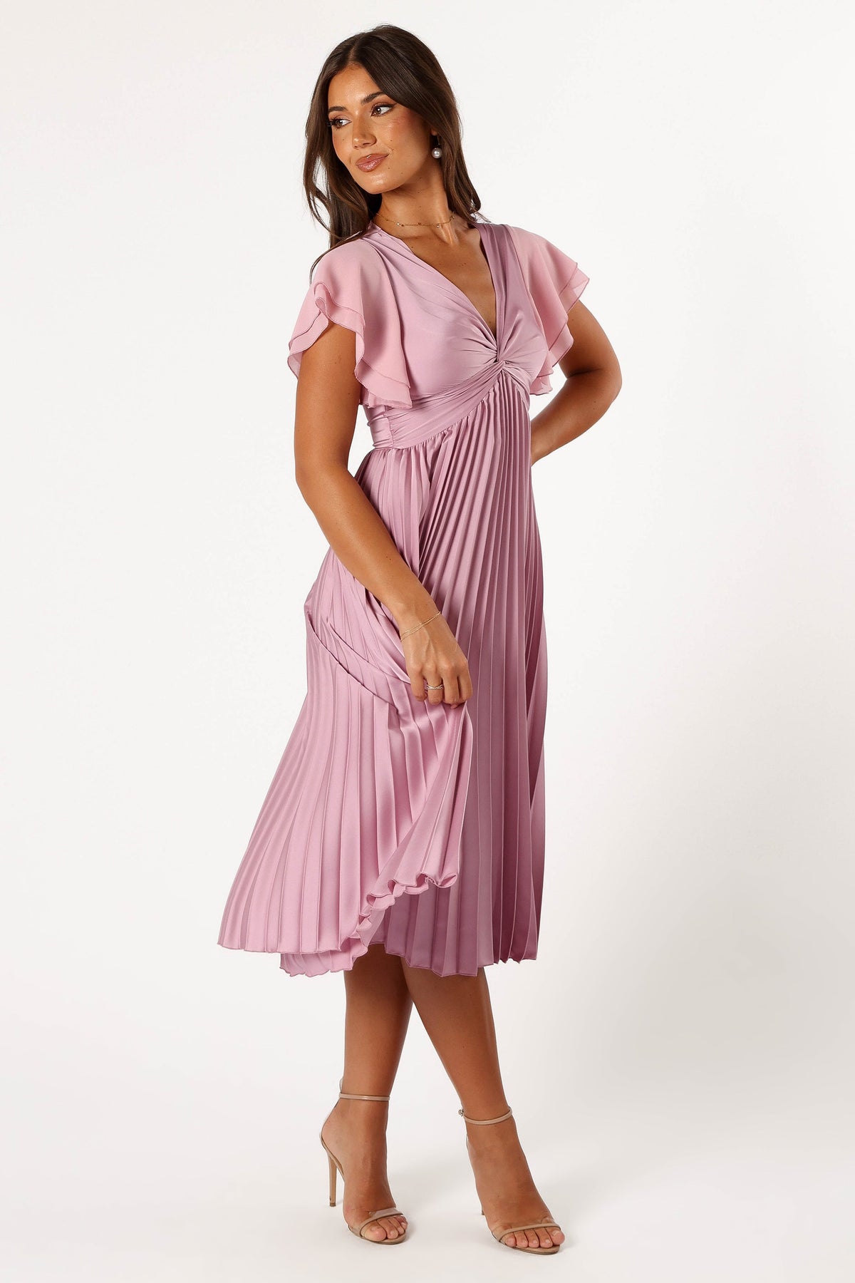 Nova Flutter Sleeve Midi Dress in Dusty Rose – view 10 of 12
