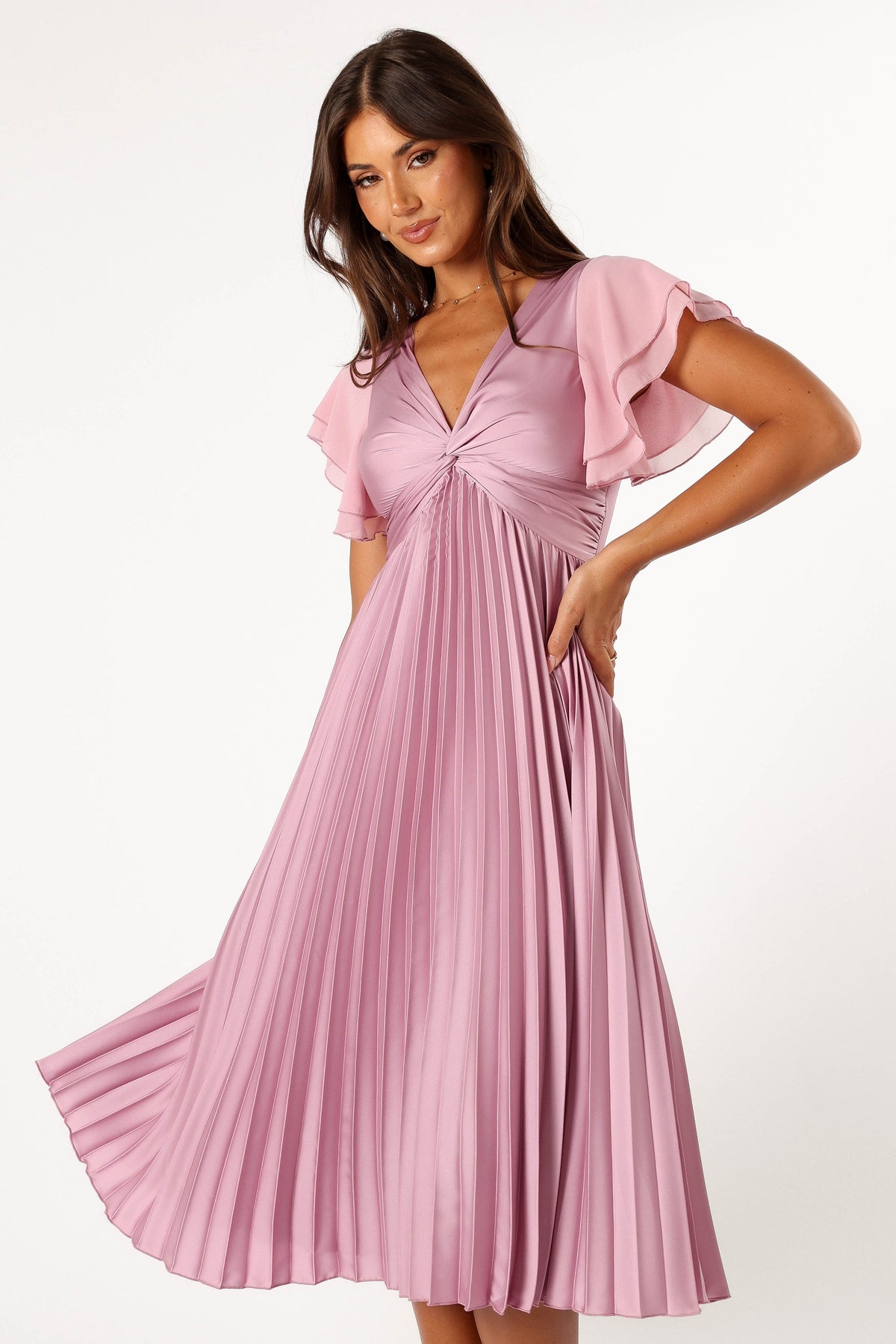 Nova Flutter Sleeve Midi Dress in Dusty Rose – view 5 of 12