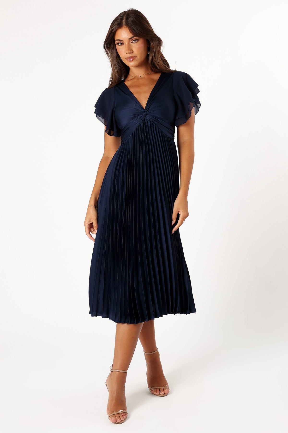 Nova Flutter Sleeve Midi Dress in Navy – view 2 of 8