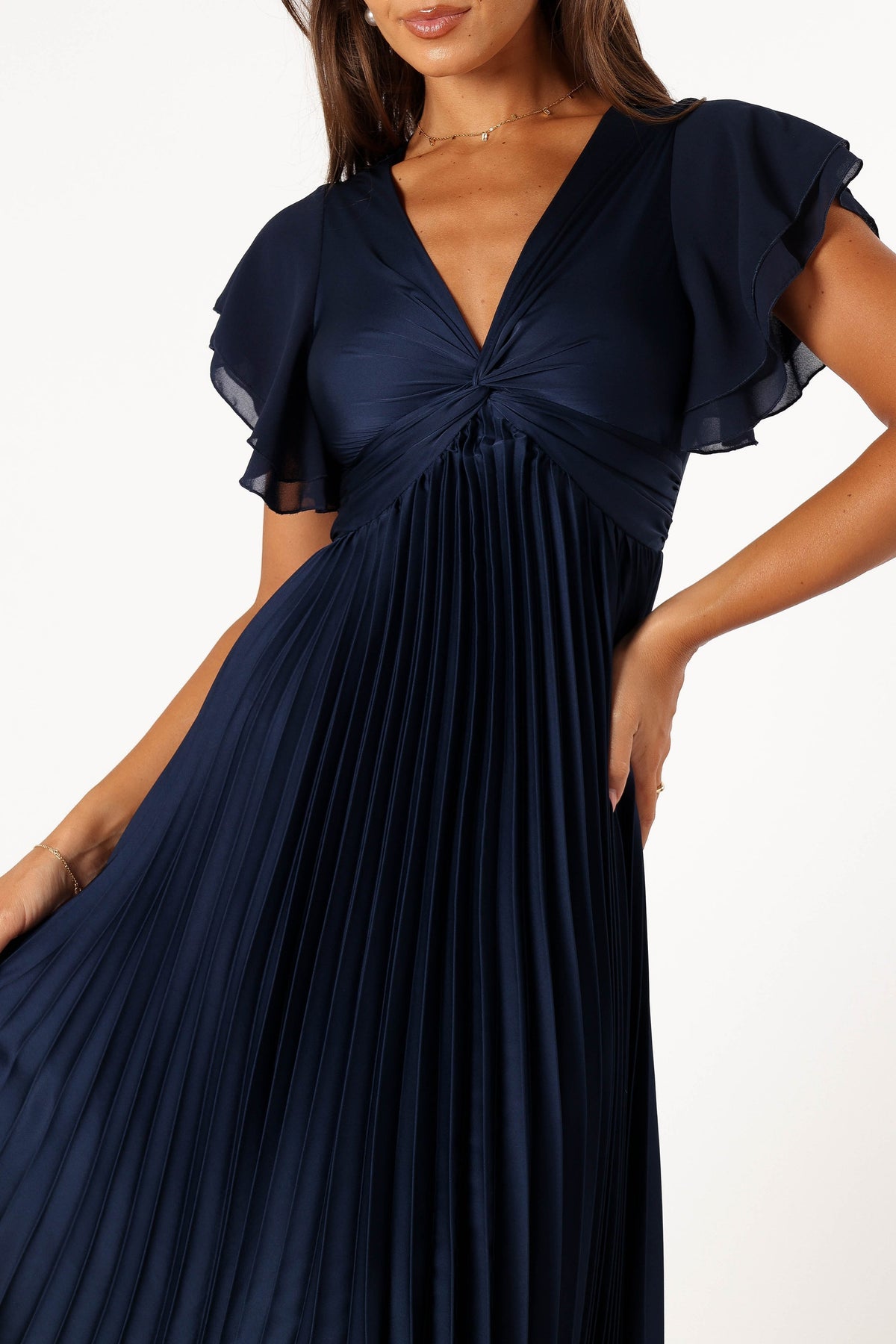 Nova Flutter Sleeve Midi Dress in Navy – view 7 of 8