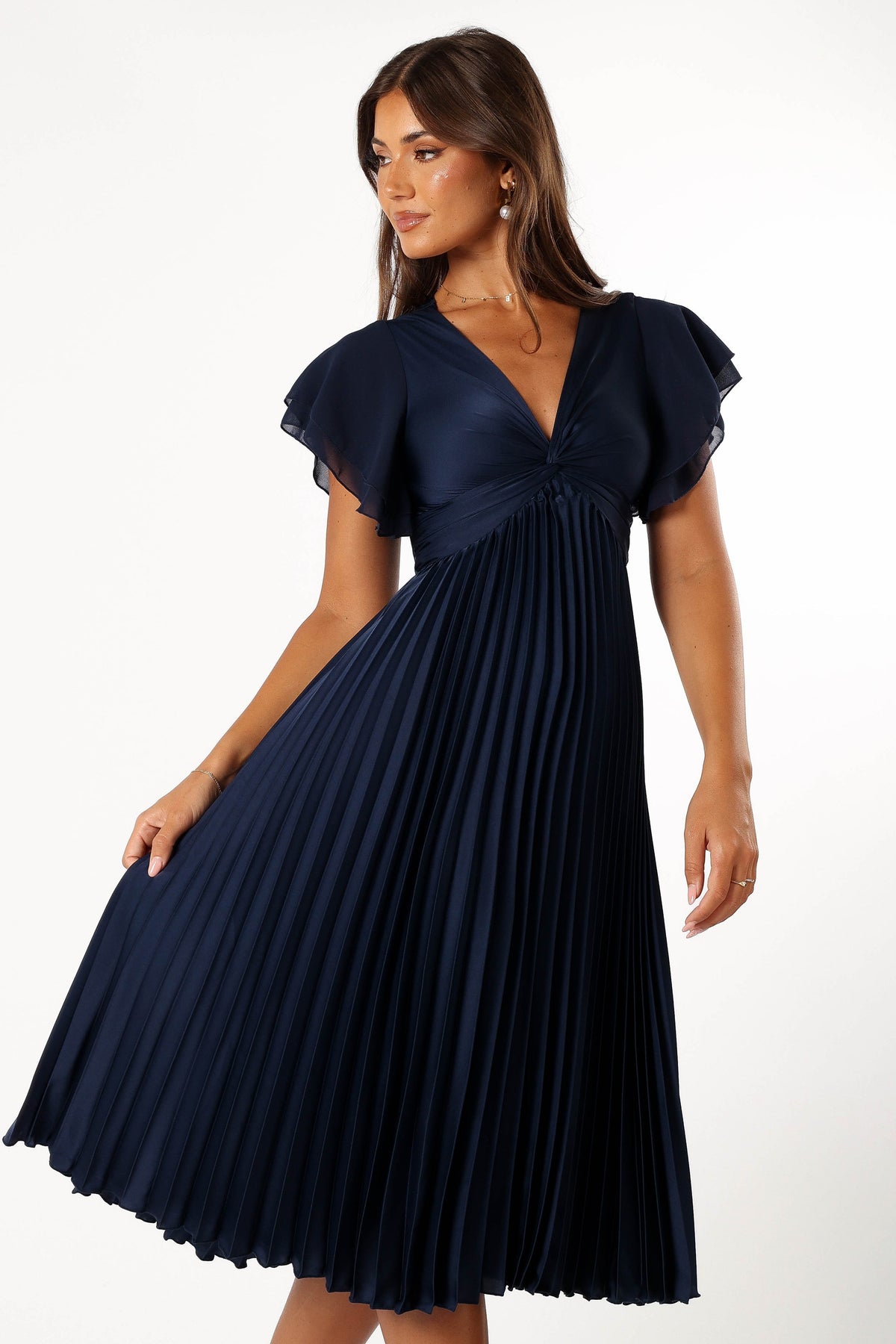 Nova Flutter Sleeve Midi Dress in Navy – view 6 of 8