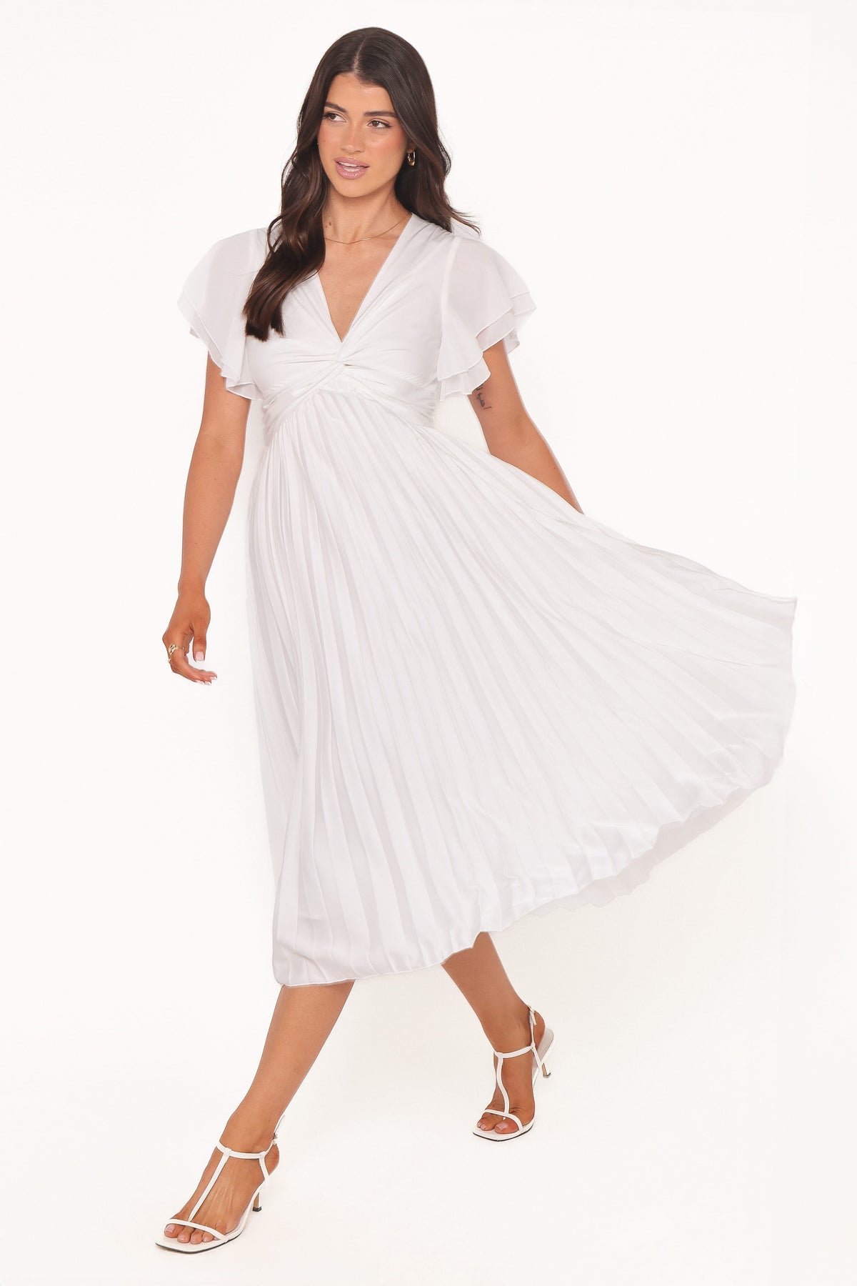 Nova Flutter Sleeve Midi Dress in White – view 2 of 7