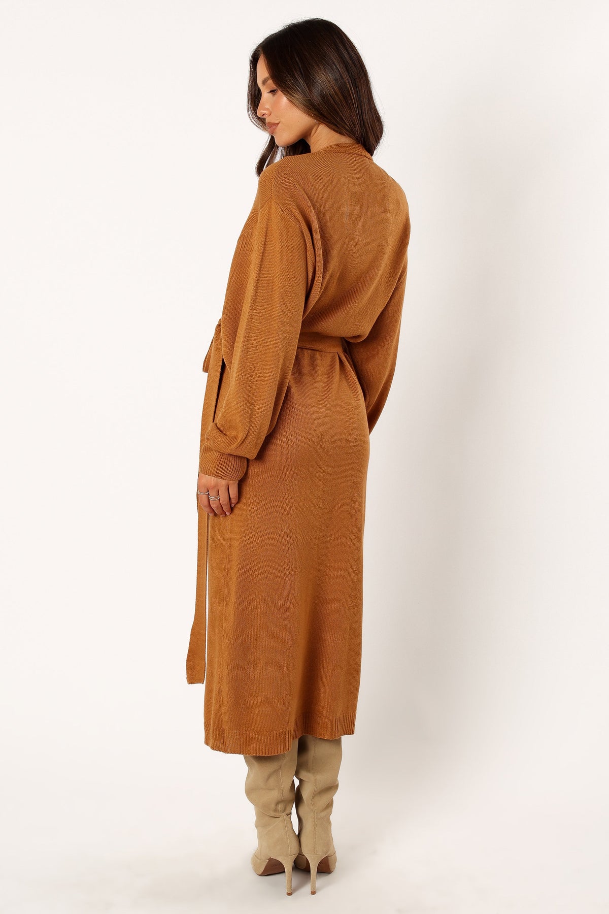 Nova Wrap Knit Midi Dress in Camel – view 6 of 12