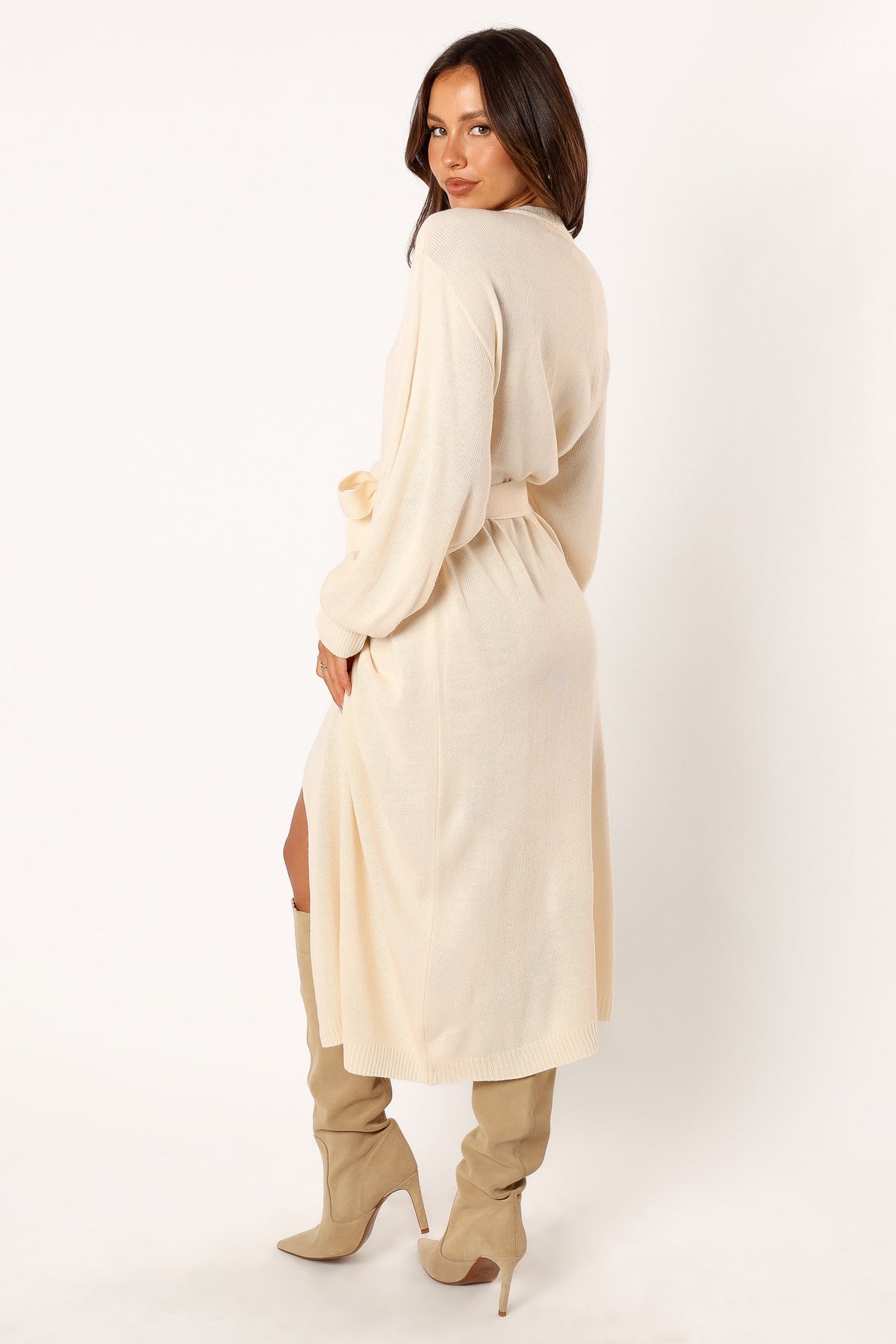 Nova Wrap Knit Midi Dress in Taupe – view 5 of 10