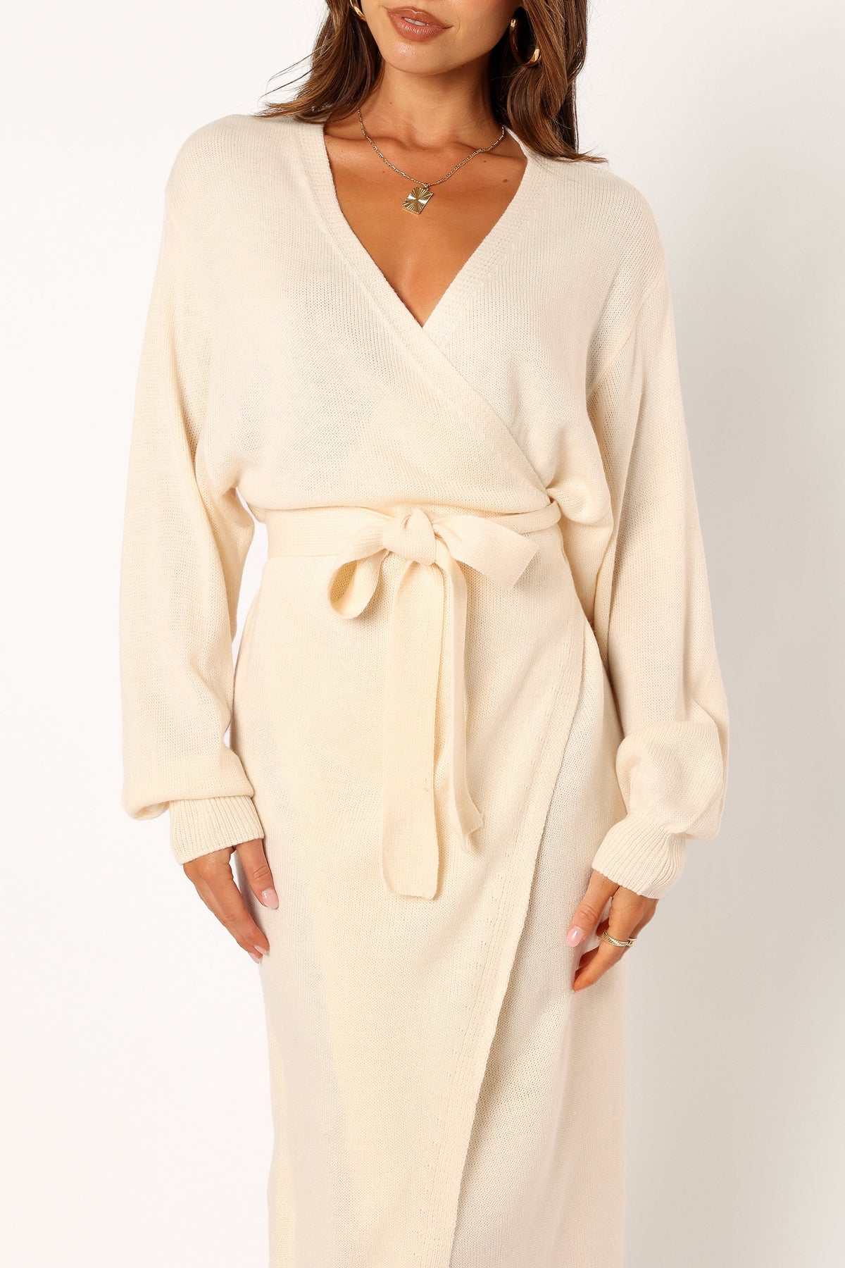 Nova Wrap Knit Midi Dress in Taupe – view 10 of 10