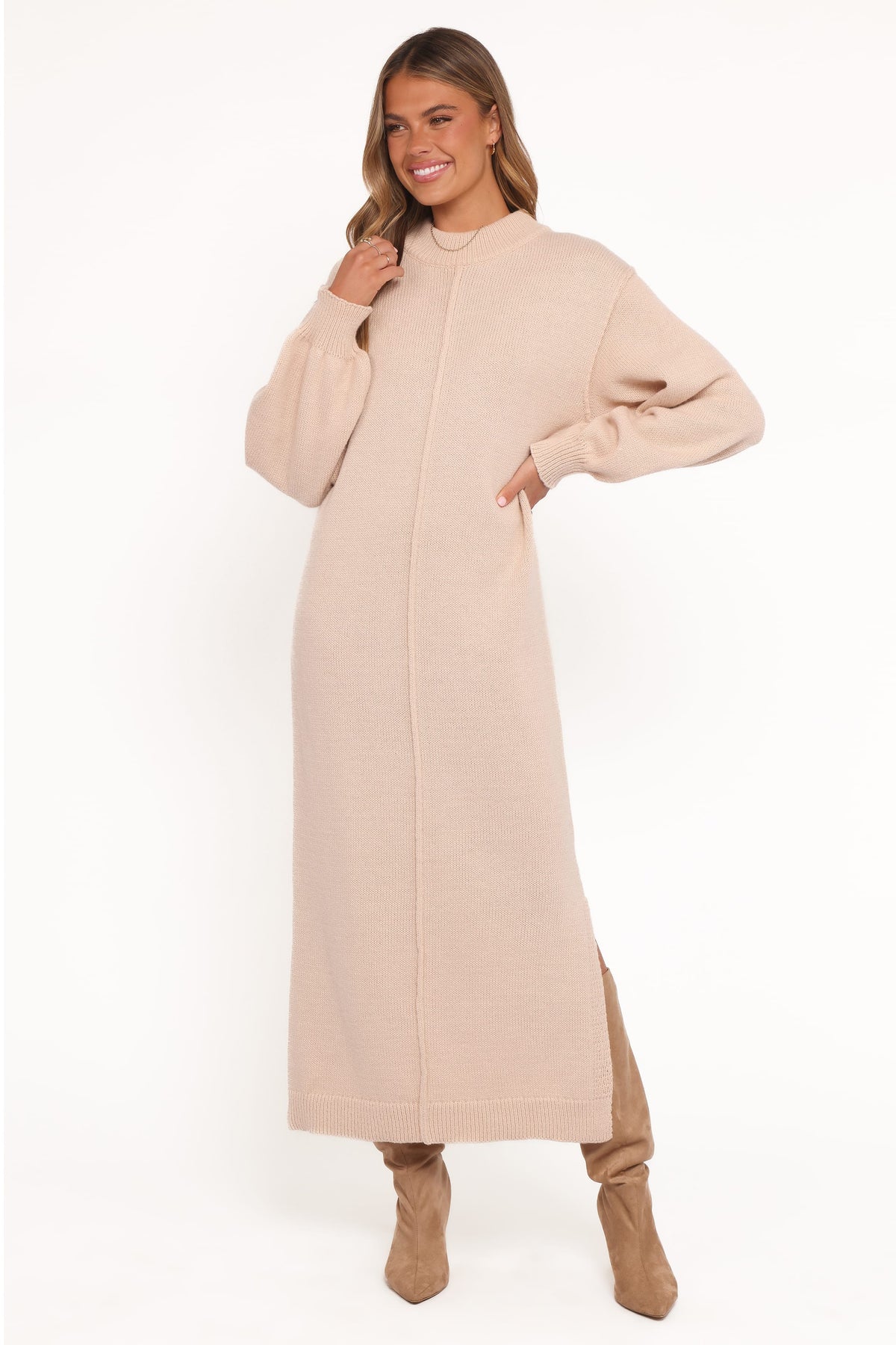 Odile Knit Midi Dress in Tan – view 6 of 8