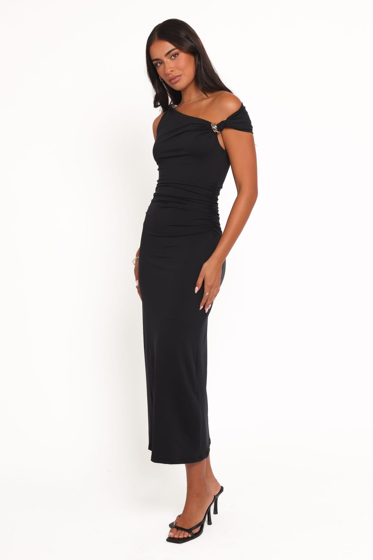 Ondine Off Shoulder Midi Dress in Black – view 3 of 5
