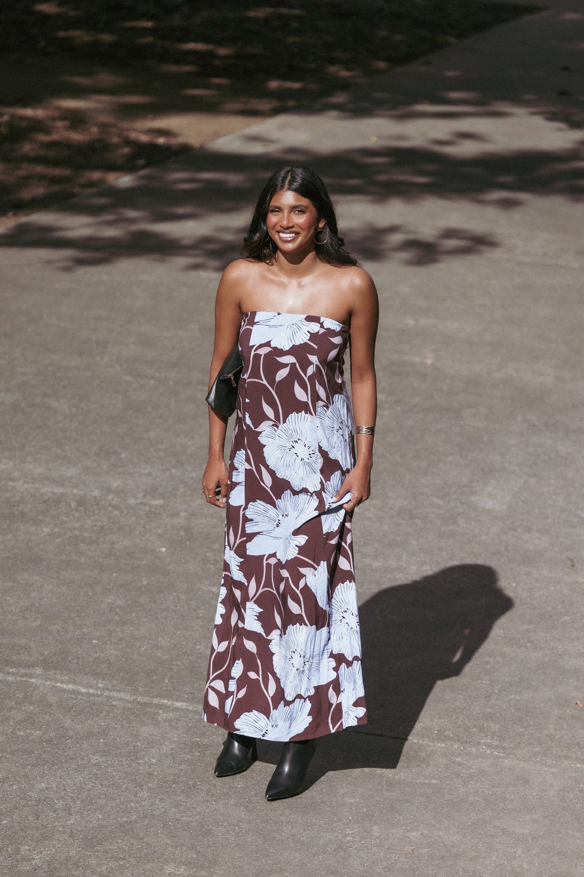 Ottavia Strapless Maxi Dress in Blue Poppies – view 1 of 9