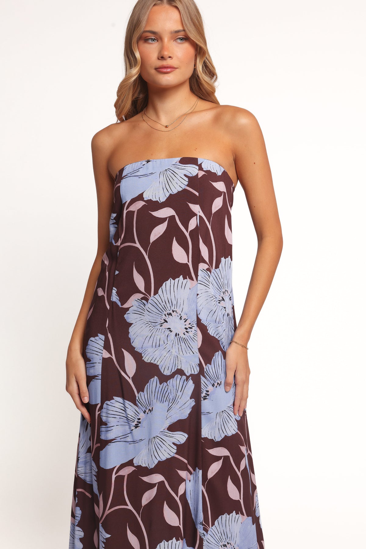 Ottavia Strapless Maxi Dress in Blue Poppies – view 3 of 9
