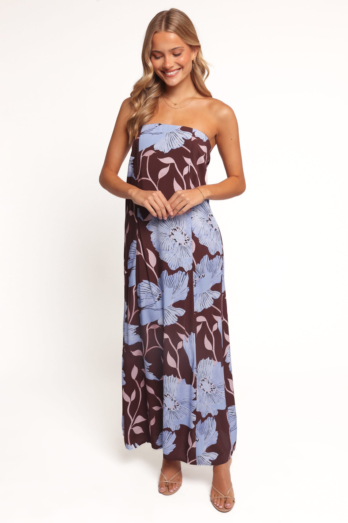 Ottavia Strapless Maxi Dress in Blue Poppies – view 7 of 9