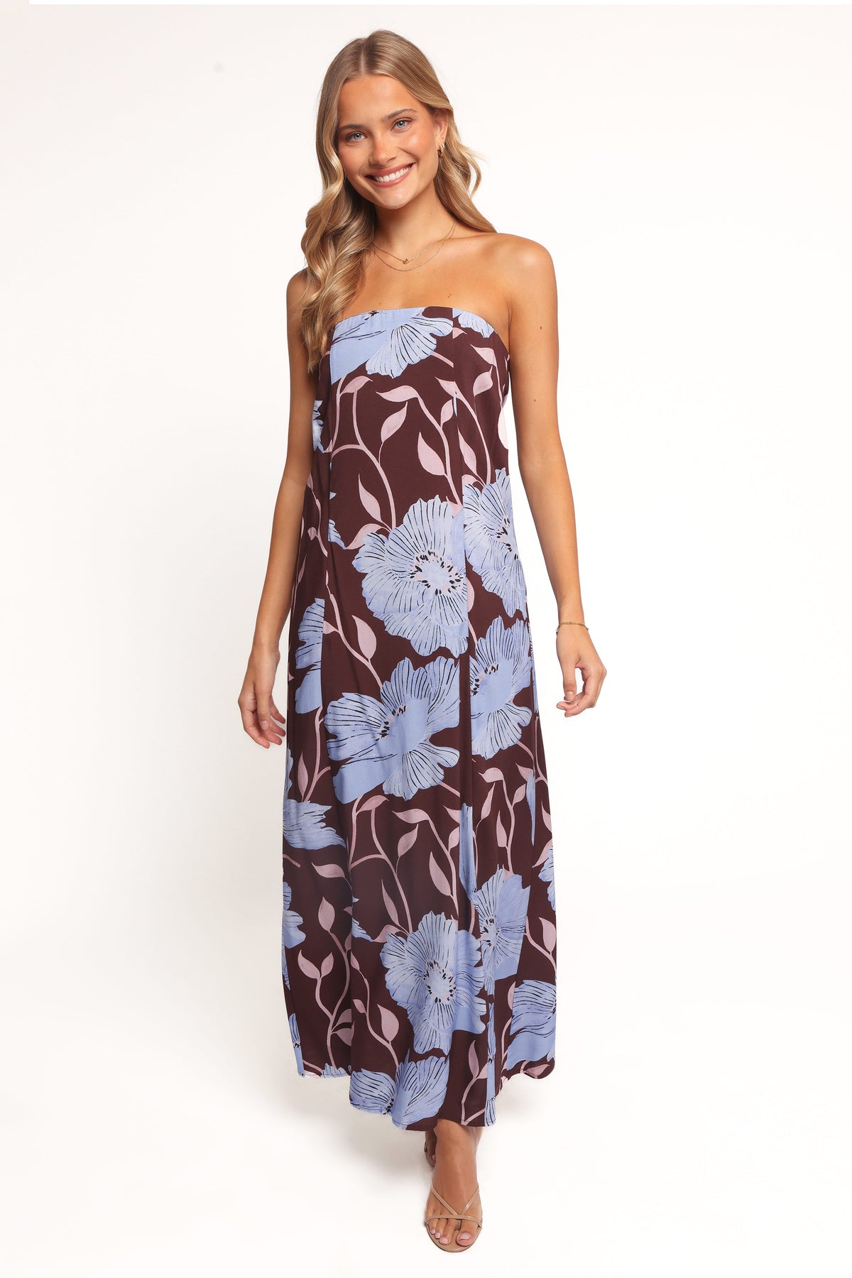Ottavia Strapless Maxi Dress in Blue Poppies – view 2 of 9
