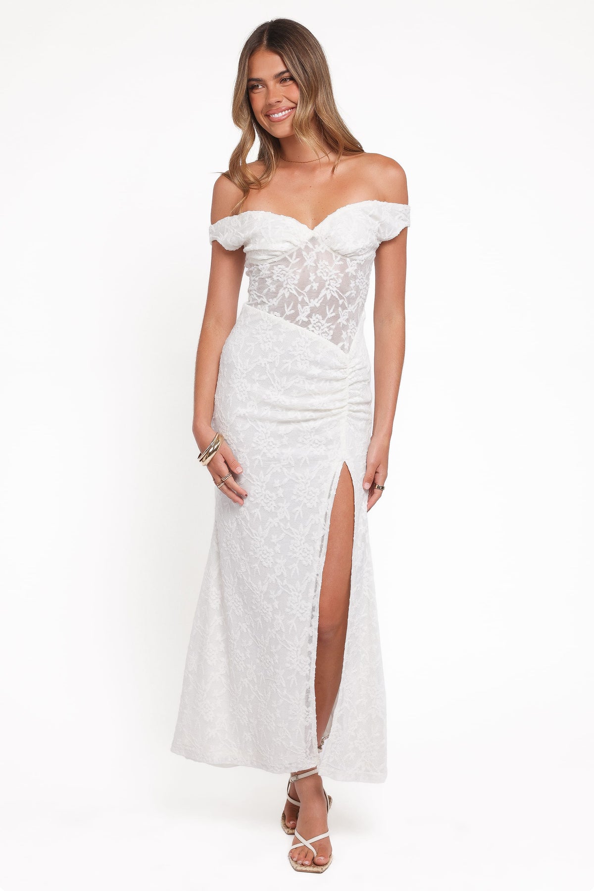 Pascha Off Shoulder Lace Maxi Dress in White – view 2 of 7