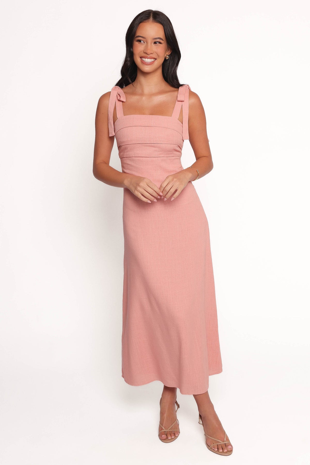 Patterson Tie Shoulder Midi Dress in Blush – view 2 of 7