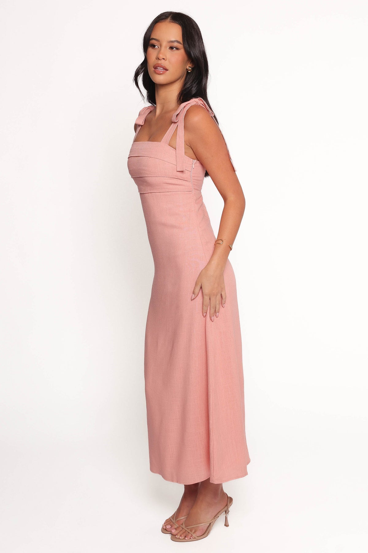 Patterson Tie Shoulder Midi Dress in Blush – view 4 of 7