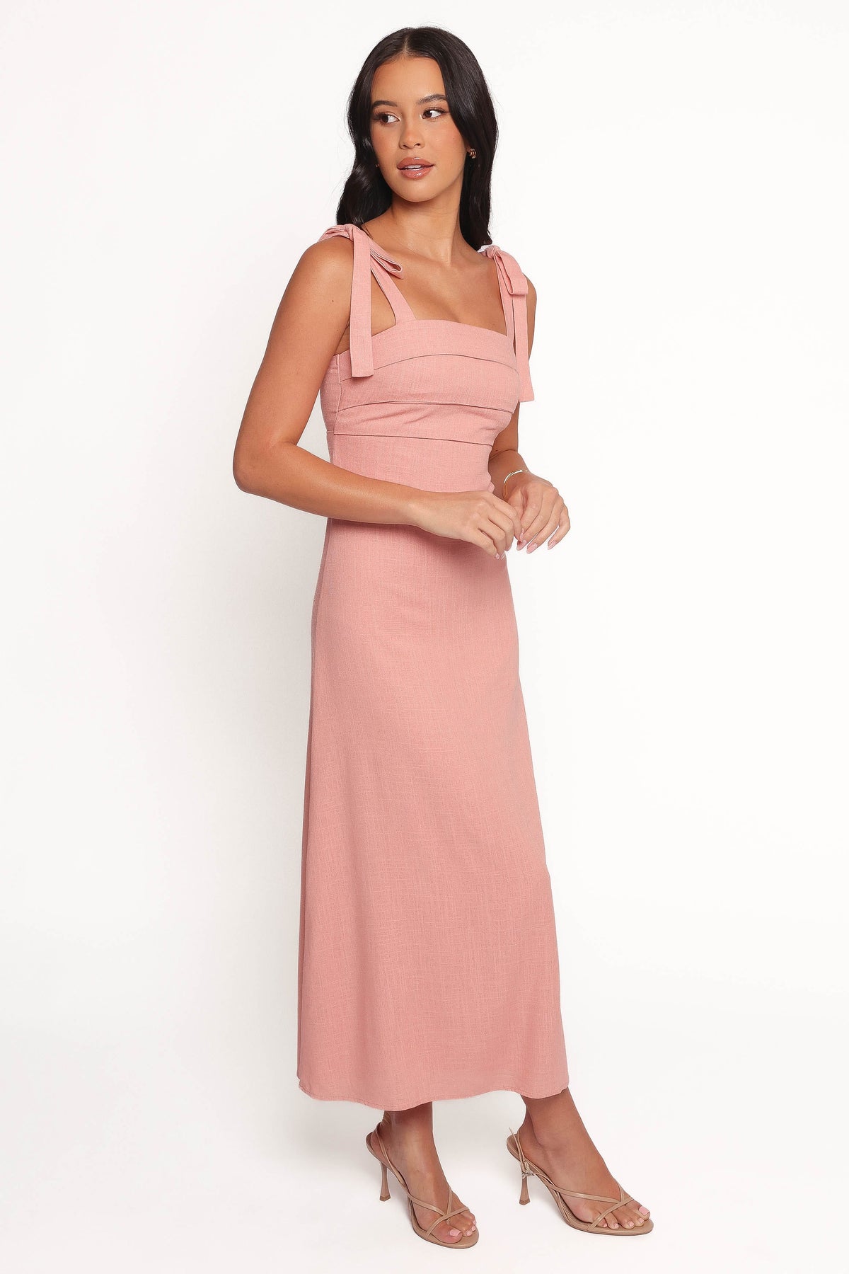 Patterson Tie Shoulder Midi Dress in Blush – view 6 of 7