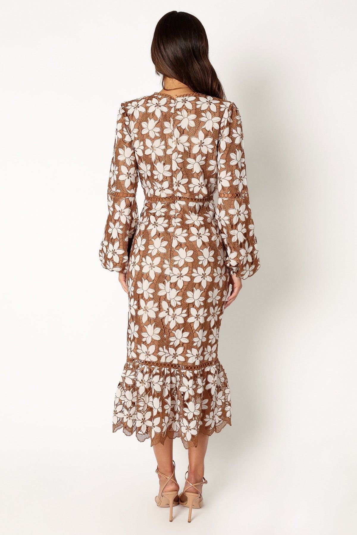 Pierre Long Sleeve Lace Maxi Dress in Mocha – view 10 of 13