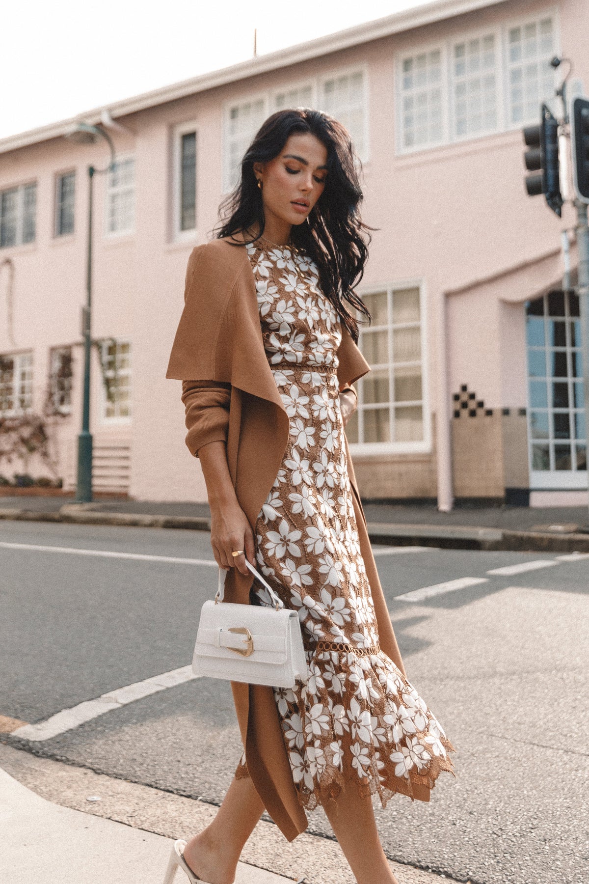 Pierre Long Sleeve Lace Maxi Dress in Mocha – view 2 of 13