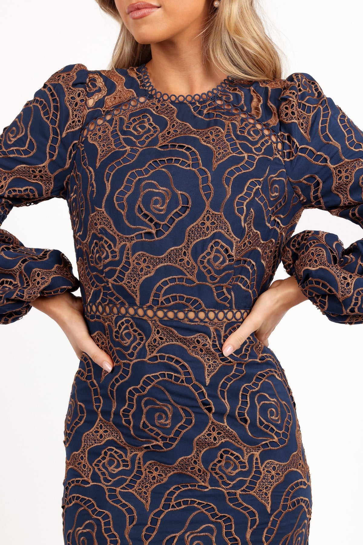 Pierre Long Sleeve Lace Maxi Dress in Navy – view 2 of 6