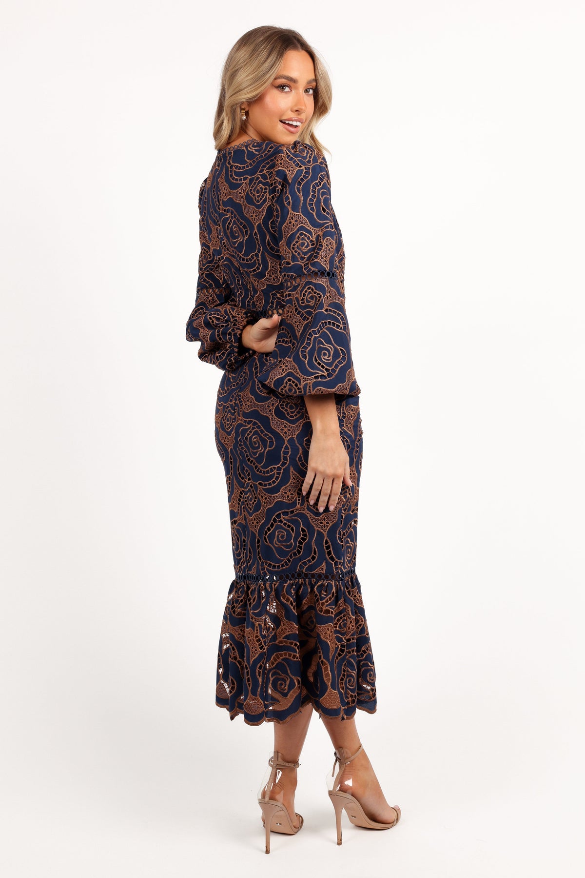 Pierre Long Sleeve Lace Maxi Dress in Navy – view 4 of 6