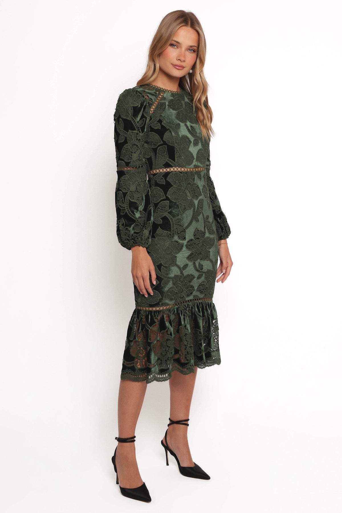 Pierre Long Sleeve Maxi Dress in Deep Velvet Green – view 5 of 7