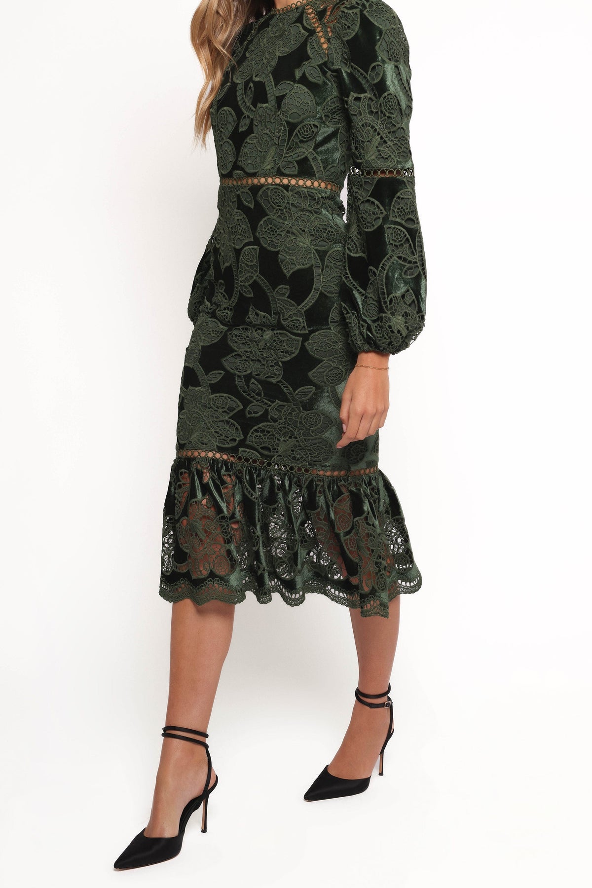 Pierre Long Sleeve Maxi Dress in Deep Velvet Green – view 6 of 7