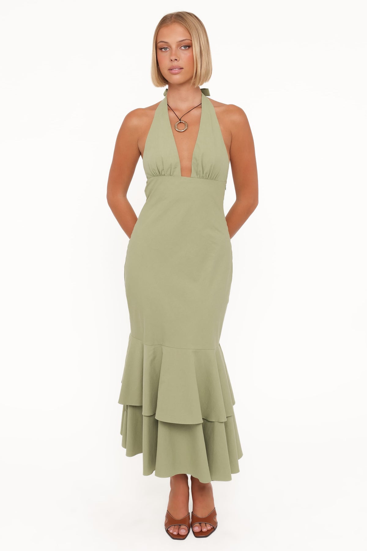 Robyn Halterneck Maxi Dress in Olive Green – view 4 of 6