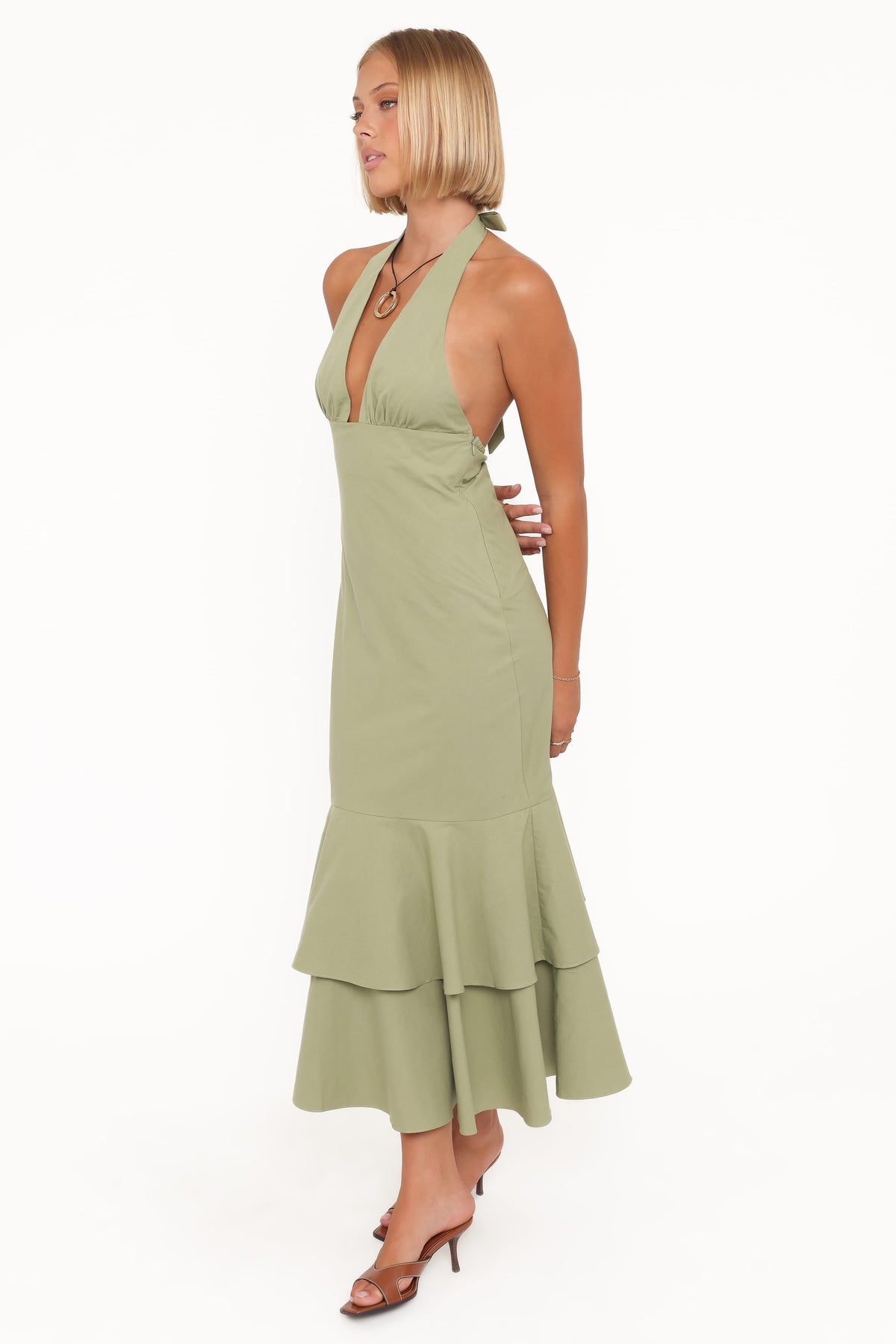 Robyn Halterneck Maxi Dress in Olive Green – view 3 of 6