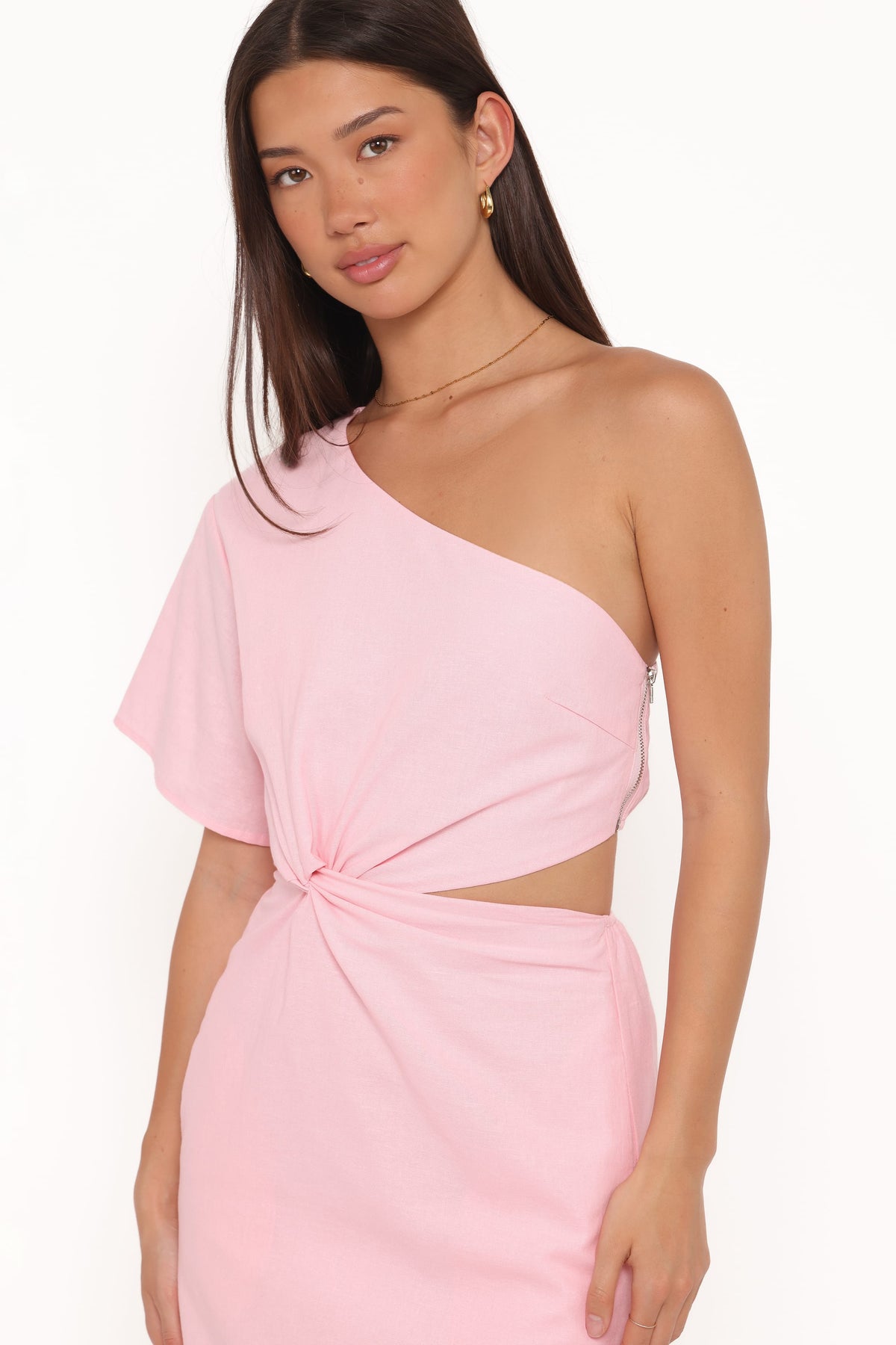 Samira One Shoulder Midi Dress in Pink – view 2 of 6