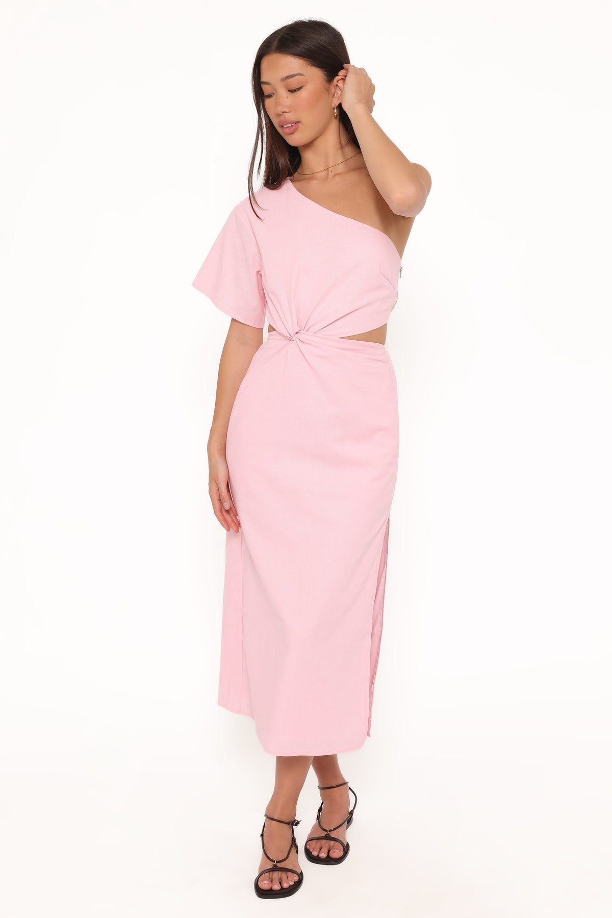 Samira One Shoulder Midi Dress in Pink – view 1 of 6