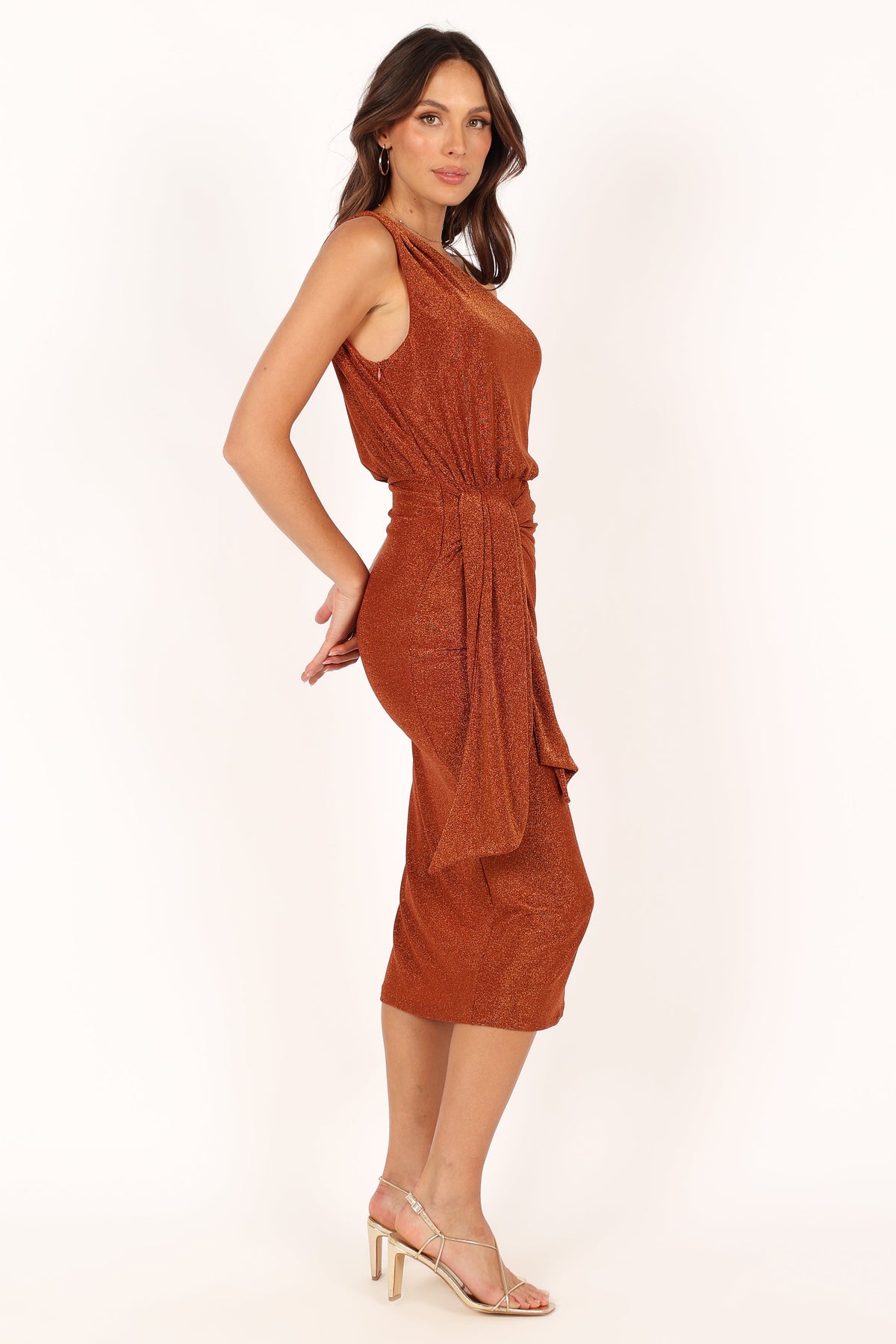 Santiago Off Shoulder Midi Dress in Bronze – view 5 of 9