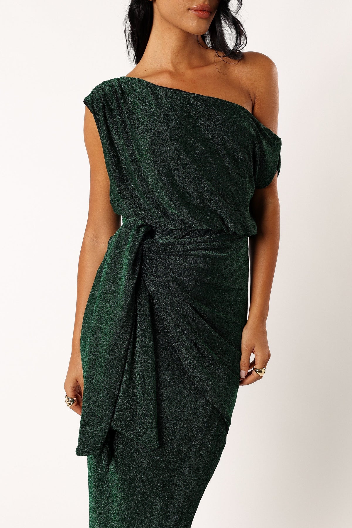 Santiago Off Shoulder Midi Dress in Emerald – view 4 of 6