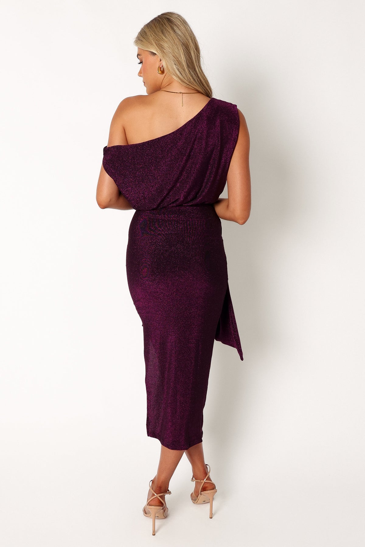 Santiago Off Shoulder Midi Dress in Purple – view 4 of 8