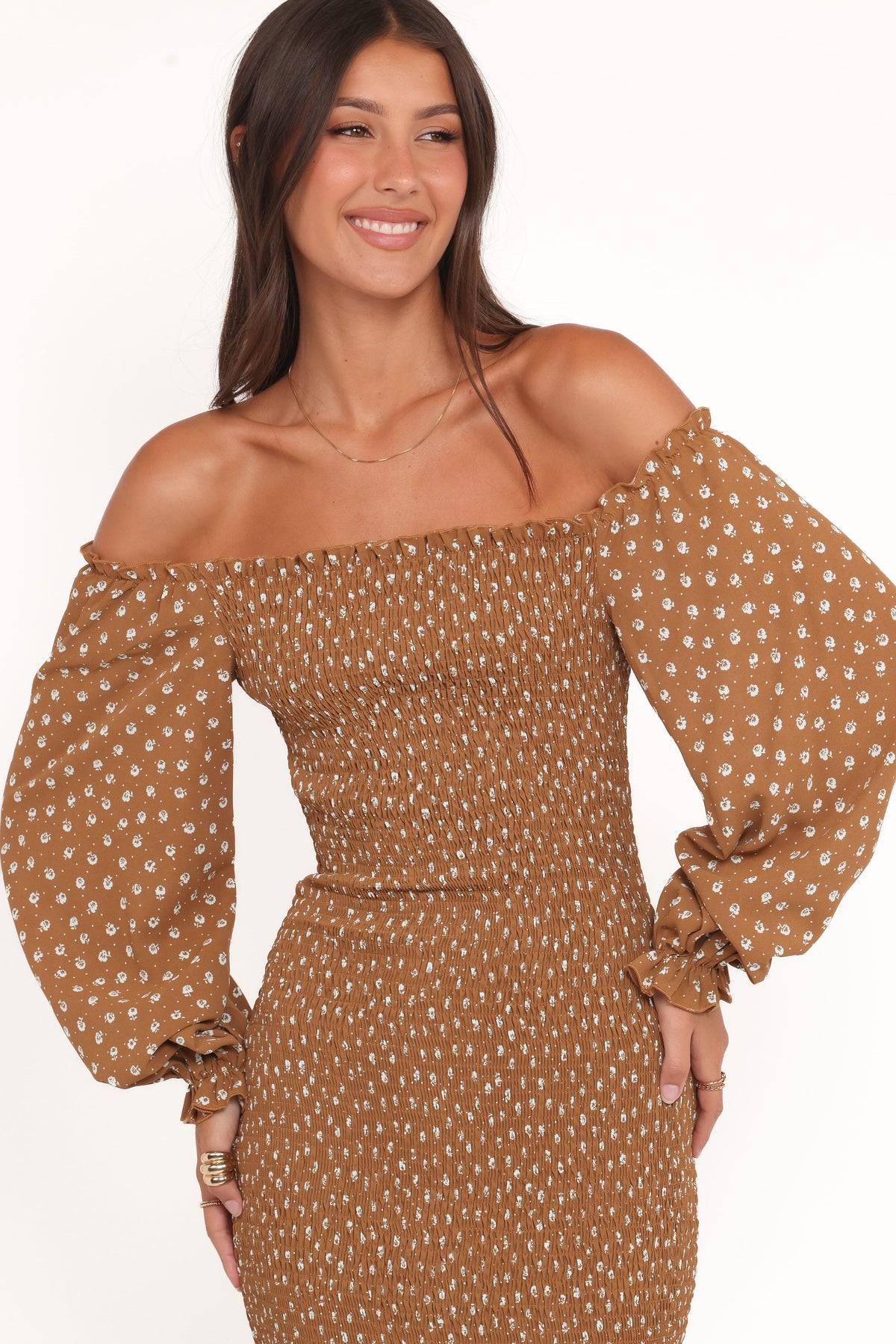 Sara Midi Dress in Brown Floral – view 2 of 5