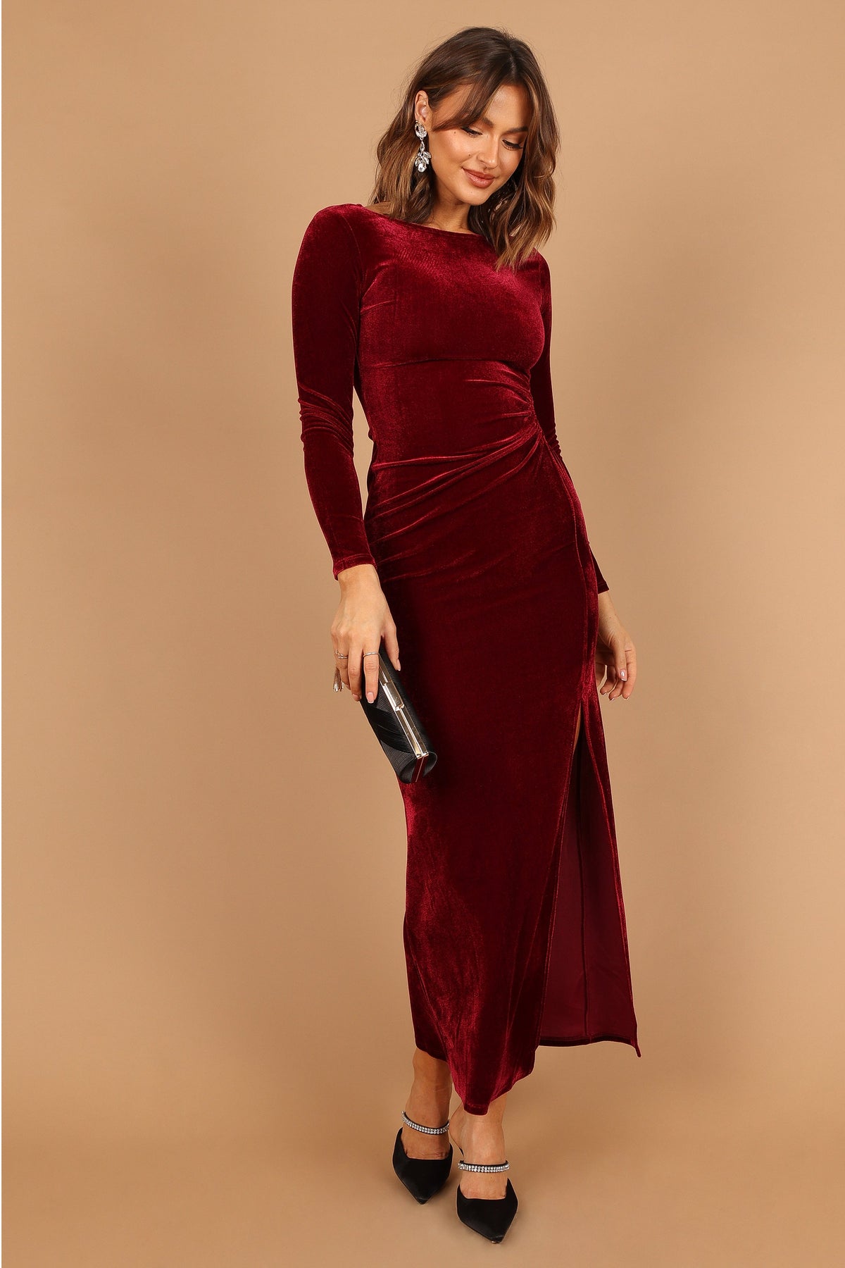 Sarine Long Sleeve Maxi Dress in Wine – view 3 of 8