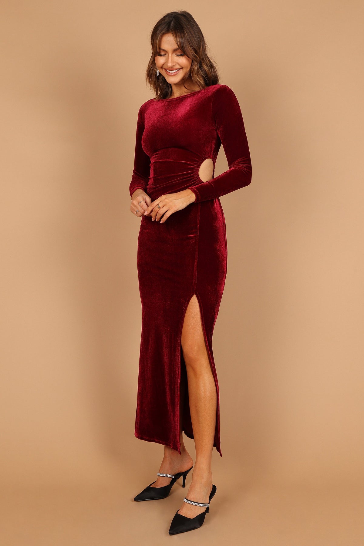 Sarine Long Sleeve Maxi Dress in Wine – view 5 of 8
