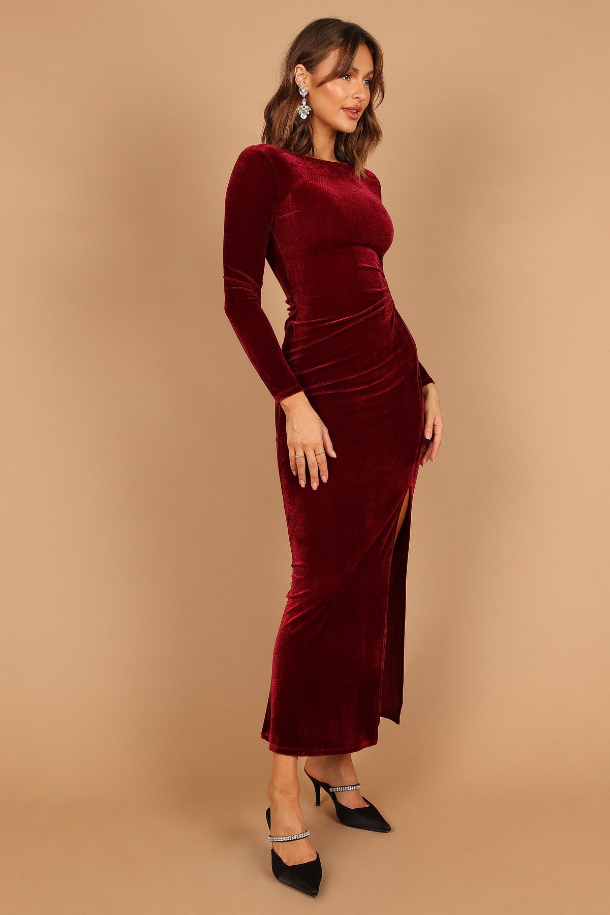 Sarine Long Sleeve Maxi Dress in Wine – view 7 of 8