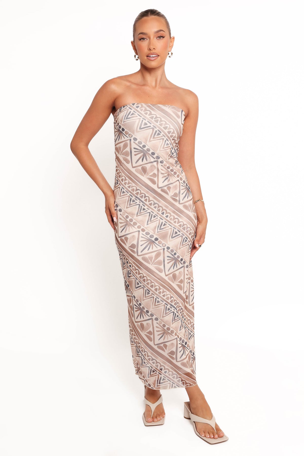 Saskia Strapless Midi Dress in Brown – view 2 of 8