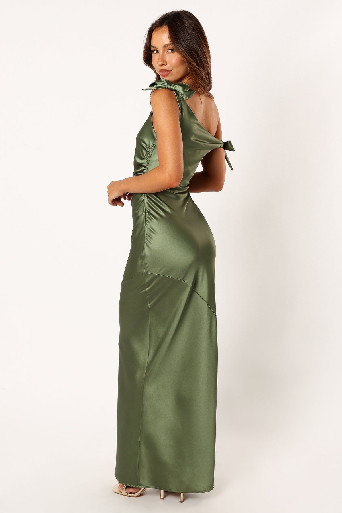 Selma Off Shoulder Maxi Dress in Olive – view 4 of 7