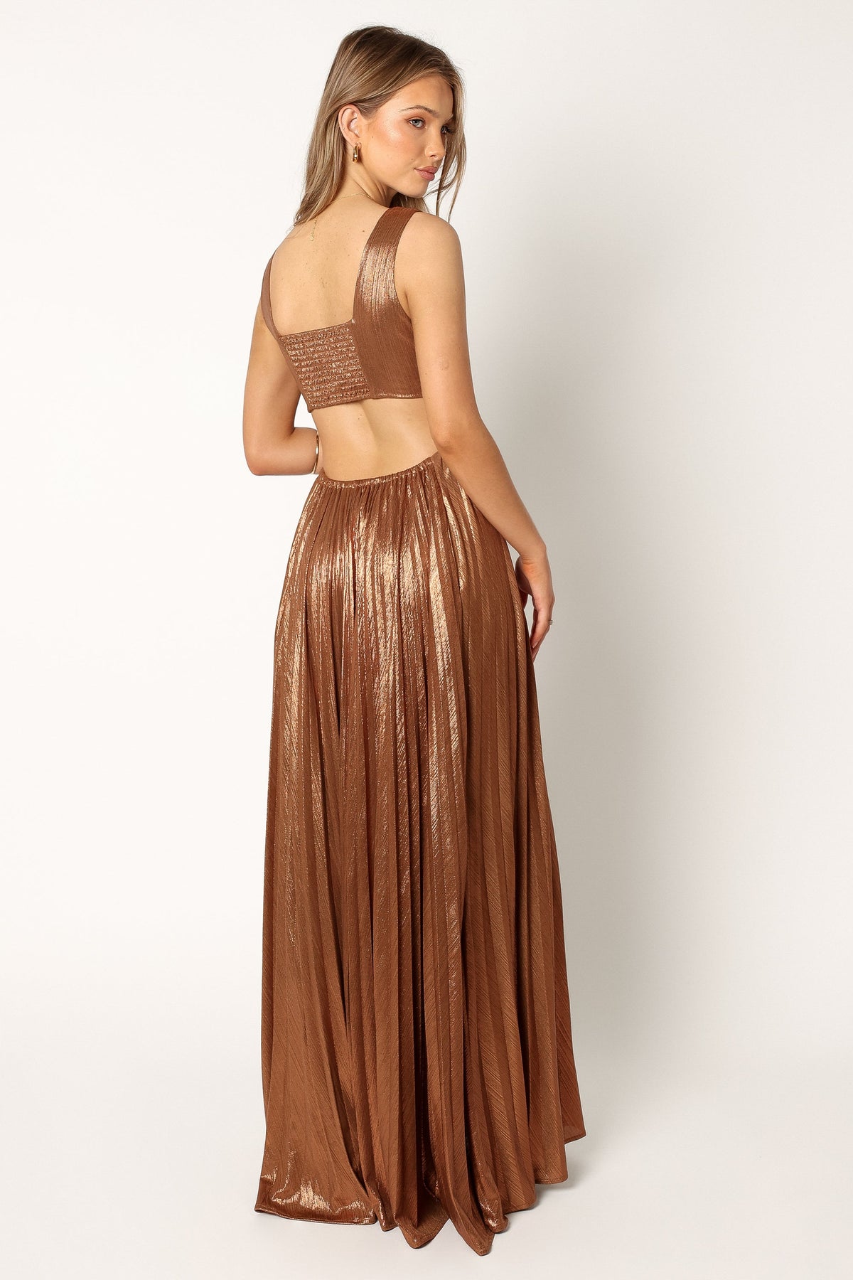 Shania Pleated Maxi Dress in Bronze – view 3 of 7