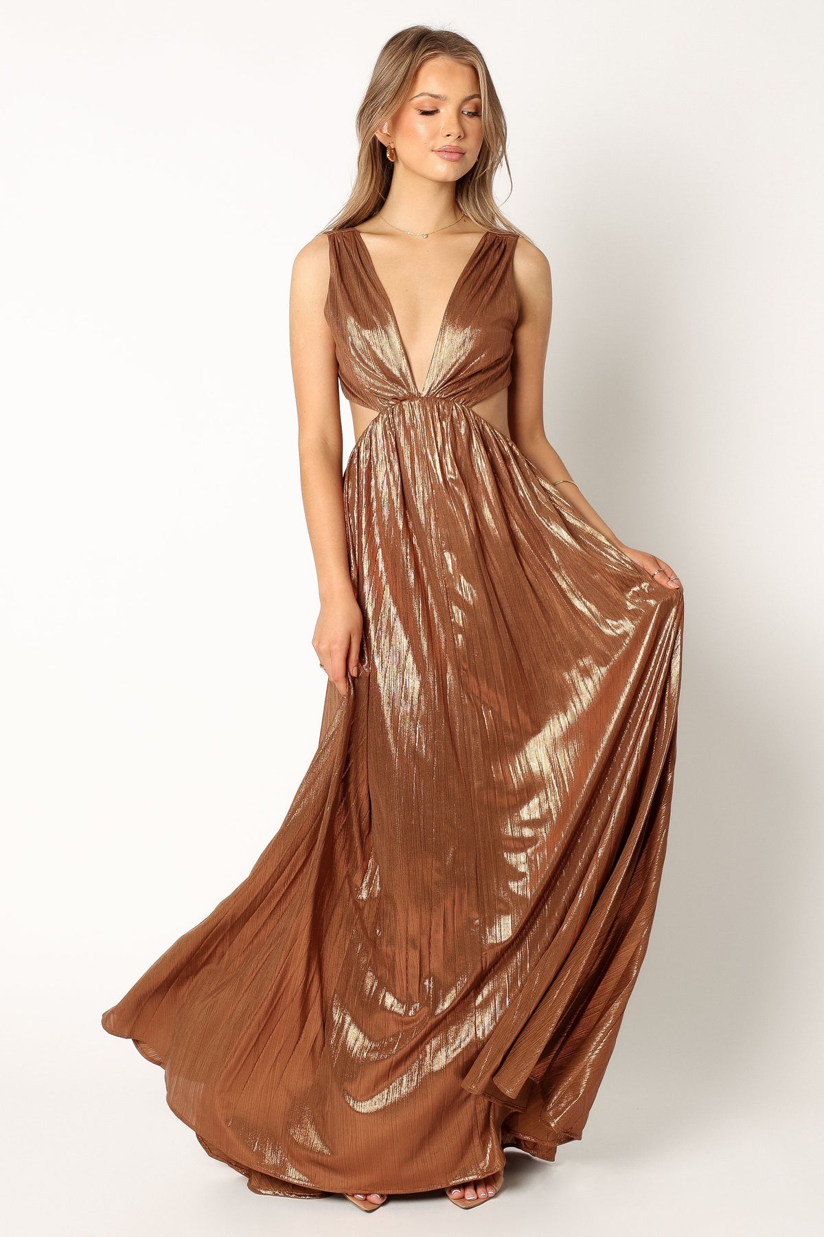Shania Pleated Maxi Dress in Bronze – view 2 of 7