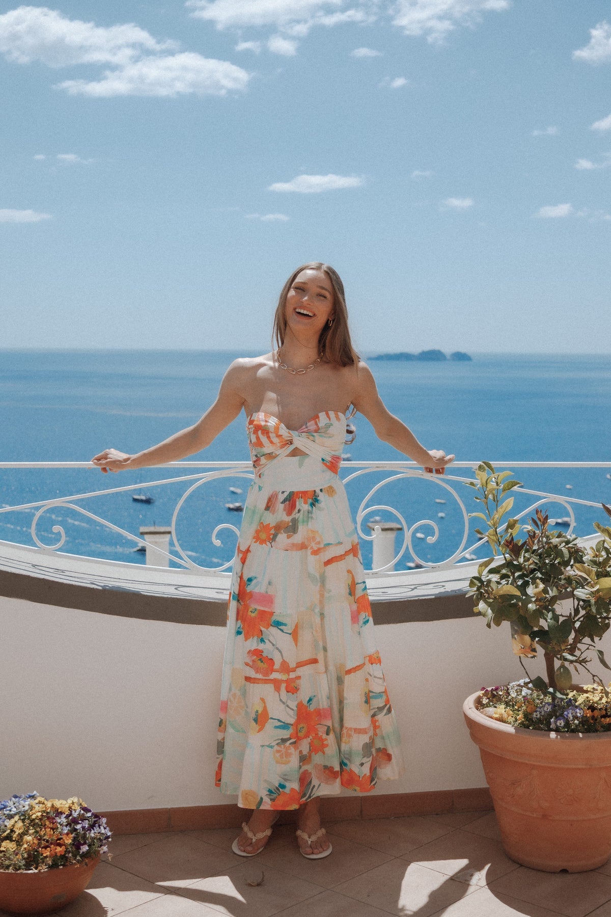 Sitara Strapless Midi Dress in Blue Alfresco Floral – view 9 of 9