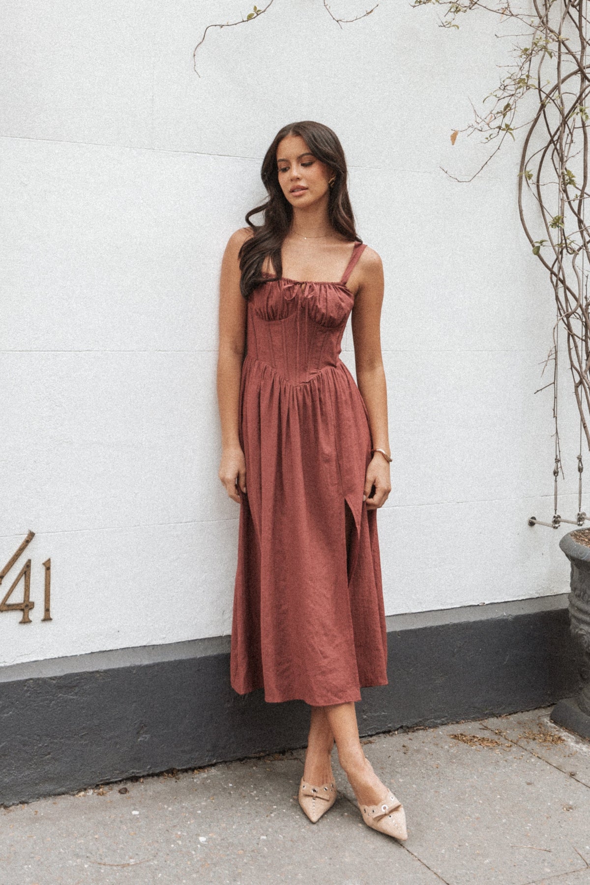 Sofie Midi Dress in Brick – view 2 of 9