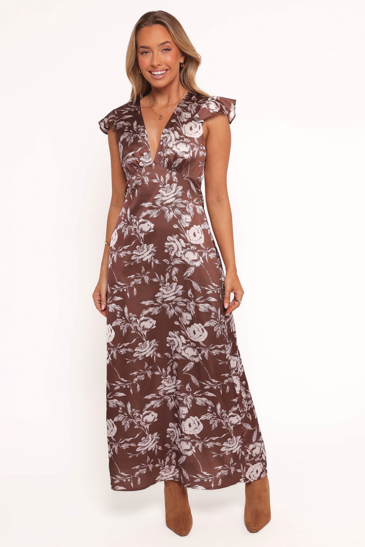 Solara Maxi Dress in Brown Floral Print – view 1 of 5